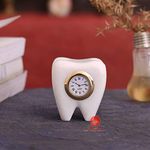 SAUDEEP INDIA Tooth Shape Dentist Desk Marbel Table Clock for Decor and Paper Weight, Ideal Gift for Dentists and Doctors (Dentist Clock)