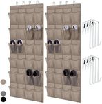 HOME GENIE Over the Door Hanging Shoe Organizer, 2 Pack, 24 Breathable Mesh Pockets, Closet Rack Storage Holder Stay in Place Hooks Hang on Closets, Hanger Holds Up to 40 lbs, Shoes, Accessories Beige