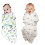 PEUBUD Pure Cotton Soft Swaddlers/Wrap/Sleeping Bag/Wrapper Envelope Adjustable Pod For Newborn Baby (0-3 Months, Design May Vary, Pack of 2), Breathable (Multicolor)