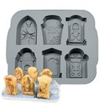 FantasyDay Halloween Silicone Ice Cube Trays Tombstone Shaped Mold 6 Cavities 3D Silicone Mold Baking Pan, Suitable for Ice Cube,Bread, Mousse Cake,Muffins(Random Color)