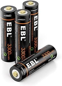 EBL 4 Pack AA Lithium Batteries, USB Rechargeable AA Battery, 3300mWh Long-Lasting, 1.5V Output, Includes Micro Charging Cable