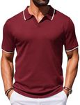 COOFANDY Mens Polo Shirt Pullover Short Sleeve Knit Shirt Stretch Ribbed Golf Polo Tshirt Wine Red