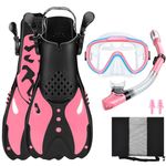 WOTOW Kids Mask Fins Snorkel Set, Dry Top Snorkeling Gear for ages 5-16,Panoramic View Anti-Fog Diving Mask, Adjustable Swim Fins with Carry Bag Ear Plugs for Junior Youth Boys Girls