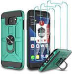 Galaxy S7 Phone Case, Galaxy S7 Case with 3 Pcs Tempered Glass Screen Protector, Built-in Ring Kickstand and Magnetic Car Mount Shockproof Dropproof Defend Armor Rugged Case for Galaxy S7 - Mint Green