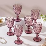 Nestasia Rose Crystal Red Wine Glass Set of 6 | Vintage Geomentric-Patterned Stemmed Glasses | Mauve, 300ml Each