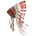 Novum Crafts Feather Headdress | Native American Indian Inspired | Red Tips