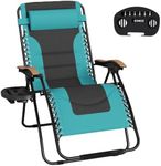 MFSTUDIO Zero Gravity Chairs, Oversized Patio Recliner Chair, Padded Folding Lawn Chair with Cup Holder Tray, Support 400lbs, Pacific Blue