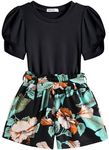 Arshiner Girls Summer Clothes 2 Piece Outfits Short Sleeve T-shirt and High Waist Paper Bag Short with Belted Black, 6-7 Y