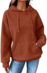 SHEWIN Womens Sweatshirt Casual Long Sleeve Drawstring Waffle Solid Hoodie Pullover Tops Loose Hooded Sweatshirts Trendy Hoodies for Women,US 8-10(M),Orange