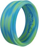 QALO Men's Rubber Silicone Ring, Aurora Polished Step Edge, Silicone Rubber Wedding Band, Breathable, Durable Rubber Wedding Ring for Men, 9mm Wide 2mm Thick, Blue, Size 13