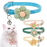 Qpets® 4Pcs Cat Collar Pet Collar Cute Flower Cat Collar with Bell, Lovely Cat Collar Quick Release Adjustable Cat Collar Soft Plush Collar Cat Gift Cat Collar