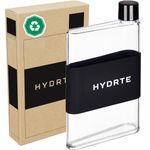 Hydrte | The Slim Water Bottle | Leakproof Flat Water Bottle | BPA Free Plastic | The Ultimate Handbag Water Bottle | Fits Into Any Bag (480ml, Nero Black)