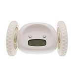 Alarm Clock on Wheels | Extra Loud for Heavy Sleeper (Adult or Kid Bed-Room Robot Clockie) Funny, Rolling, Run-Away, Moving, Jumping (White)