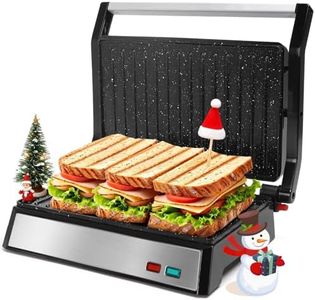 Aigostar Panini Press, 1200W Sandwich Maker and Electric Indoor Grill with Ceramic Non-Stick Coated Plates, Opens 180°to Fit Any Size of Food, Stainless Steel Surface & Removable Drip Tray, Silver