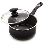 GreenLife Soft Grip Diamond Healthy Ceramic Nonstick, 2.5 QT Saucepan Pot with Lid, PFAS-Free, Dishwasher Safe, Black