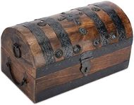 Ajuny Handcrafted Wooden Pirate Treasure Chest - Vintage Keepsake & Decorative Storage Box with Shell Strips, Large Jewelry & Trinket Holder Organizer Home Decor Gift 11x6 Inch
