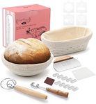 Saint Germain Bakery Premium Round Bread Banneton Basket with Liner - Perfect Brotform Proofing Basket for Making Beautiful Bread - Ultimate Bread Bundle (9 in. Round/10 in. Oval)