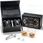 Whiskey Gift Set - 2 Crystal 10 Oz Old Fashioned Glasses, 4 Golf Ball Reusable Chillers, Tongs & Gift Box - Unique Golf Gifts for Men, Dad, Boyfriend, Whiskey Lovers, Cool Bar Accessories