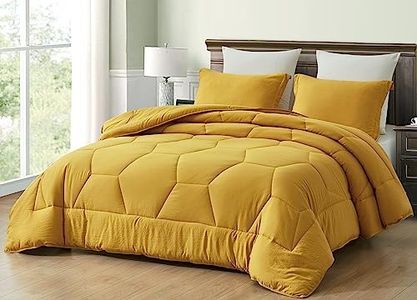 Chezmoi Collection Vero Parure de lit 3 pièces en microfibre matelassée en nid d'abeille – Literie légère à motif géométrique hexagonal, délavée, douce, délavée, très grand lit, moutarde