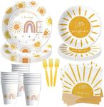 HIPVVILD Sunshine First Birthday Plates And Napkins Party Supplies - Boho Sun 1st Birthday Decorations Tableware, Plate, Cup, Napkin, Fork, First Trip Around The Sun Birthday Decorations | Serve 24