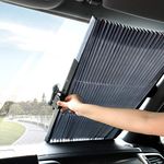 FEXONXA Car Windshield Shades for Front Window | Retractable Automotive Sunshades | Heat and UV Protector Cover | Keeps Vehicle Cool | Fits Various Car Windshields (26 Inch)