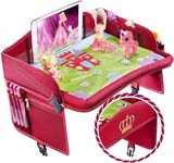 Coolmum Kids Travel Tray, Toddler Car Seat Tray, Activity Organizer, Snack Lap Tray, Baby Stroller Tray, Airplane Play Table, Waterproof and Foldable (Premium Red/Pink)