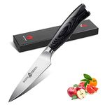 TUO Fruit knife Veggies Fruit Knives 4 inch Paring Knife Small Kitchen Knife For Cutting Fruit Ultra Sharp,Ergonomic Pakkawood Handle German Stainless Steel Gift Box, Fiery Phoenix Series - Black