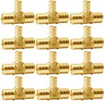 WHK 12 PACK 3/4" X 3/4" X 1/2" PEX Reducing Tee Crimp fittings(Lead-Free Brass)