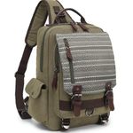 Leaper Retro Messenger Bag Canvas Crossbody Bag Shoulder Bag Travel Rucksack Sling Bag Geometric Army Green