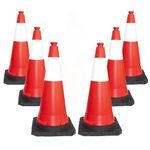 30" Set of 6 Traffic Cone PPC with Weighted PE Base | 6 Reflective Safety Cone | High Visibility Multipurpose Cone - Red | Road Parking Cone for Traffic Control, Hazard Marking, Emergency (6)