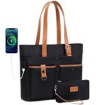 Laptop Bag for Women 15.6 Inch Work Tote Briefcase with USB Nylon Shoulder Handbag for Office Travel Business, Black