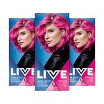 Schwarzkopf LIVE Ultra Bright or Pastel Pink Hair Dye, Pack 3, Semi-Permanent Colour lasts up to 15 washes - 093 Shocking Pink