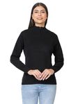 Kvetoo Zipper High Neck Woolen Sweater for Women Black Size XL