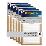 Filtrete 16x25x1 Air Filter, 3M MERV 5 HVAC AC Furnace Filter Replacement, 6-Pack (Actual Size15.69x24.69x0.81 in)