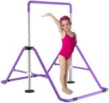 DOBESTS Foldable Gymnastics Bar for Kids at Home, Adjustable Junior Training Gymnastics Bar Foldable for 3-7 Years Old Boys & Girls (Purple)