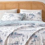 King Coastal Quilt Bedding Set, Summer Coastal Quilt with Shams, Beach 3-Piece Reversible All Season Bedspread Quilt Set. Lightweight Nautical Quilted Coverlet. Cape Elizabeth Collection, Blue