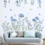 decalmile Wildflower Wall Stickers Blue Floral Garden Flower Wall Decals Girls Bedroom Baby Nursery Living Room Wall Decor