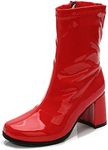 Gizelle Women's Go Go Boots Mid Calf Block Heel Zipper Boot Ankle Boots Low Block Heel Short Boots Shoes (Red Patent, uk_footwear_size_system, adult, women, numeric, medium, numeric_4)