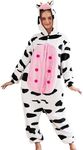 PARTTELY Adult Unisex Onesie Pajamas Halloween Costume -Halloween Cosplay Suit Animal One Piece Sleepwear Homewear (US, Alpha, Medium, Regular, Regular, Cow onesie)