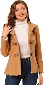 Allegra K Women's Casual Winter Outwear Hooded Button Toggle Pea Coat Brown X-Small