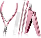 5 in 1 Acrylic Nail Clippers Kit, Stainless Steel Nail Clippers Cutters for Acrylic Nails Tips, Professional False Nail Tips Clipper Set with Glass Nail File, Cuticle Trimmer Nipper and Pusher