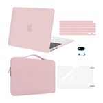 MOSISO Compatible with MacBook Air 13.6 inch Case 2022 2023 2024 Release M3 A3113 M2 A2681 Touch ID, Plastic Hard Shell&Carrying Sleeve Bag&Keyboard Cover&Webcam Cover&Screen Protector, Baby Pink