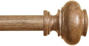 Wood Curtain Rods for Windows 32 to 45 Inch, 1 Inch Heavy Duty Curtain Rods with Imitation Wood Grain Finials, Boho Adjustable Drapery Rods, Farmhouse Rustic Single Window Curtains Rods