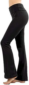 Zenana Women Fold Over Waist Cotton Stretch Flare Leg Boot Cut Yoga Pants Leggings, Black, Medium