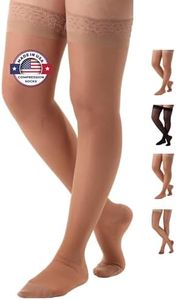 ABSOLUTE SUPPORT Made in USA - Wide Calf Sheer Support Compression Stockings with Silicone Border for Women 15-20mmHg | For Nursing, Pregnants - Beige, 2X-Large, A102BE5