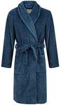 John Christian Men's Warm Fleece Dressing Gown, Blue Herringbone (XL)