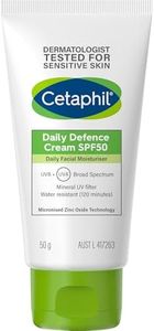 Cetaphil Daily Defence Cream SPF 50, Daily Facial Moisturiser with UVB & UVA, Mineral Sunscreen Powered by Micronised Zinc Oxide Technology, Dermatologist Tested for Sensitive Skin