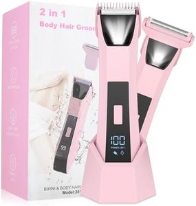 2-in-1 Bikini Trimmer for Women - Electric Razor & Pubic Hair Shaver with LED Light & Display, IPX7 Waterproof, USB-C Fast Charge, Travel Lock, Ceramic Blades for Body/Underarm/Leg, Painless Grooming