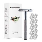 KINGHOOD Safety Razor Single Blade for Men with 10 Double Edge Blades Metal Reusable Eco Friendly Razors Silver