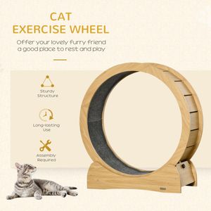 PawHut Cat Exercise Wheel – 30” Treadmill with Brake, Carpeted Runway, White